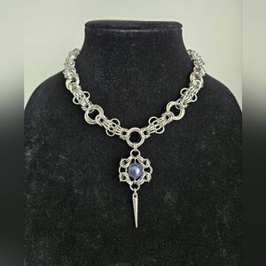 Handmade Chainmaille Necklace With Swarovski Blue Pearl